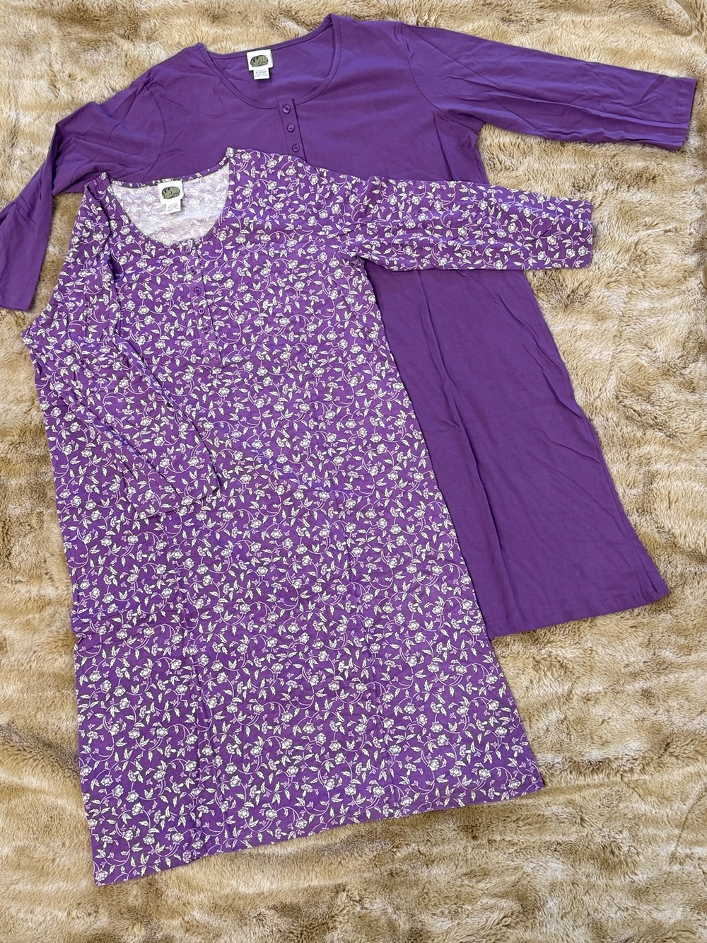 NEW 2-Pk X-Large Henley Purple Floral Nightgowns cozy comfortable 100% cotton